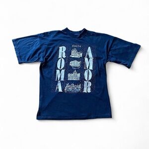 Vintage 90s ROMA AMOR Italy Graphic Tee Navy M